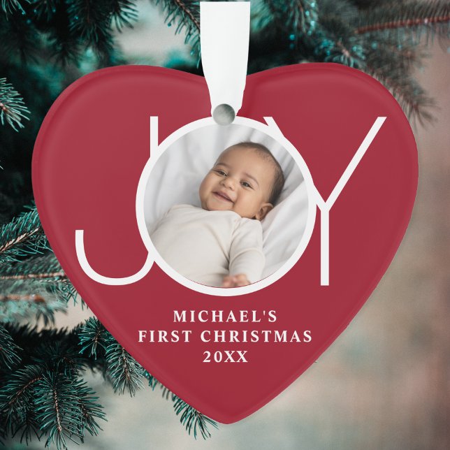 Custom Baby's First Christmas Photo Red Heart Ornament (Creator Uploaded)