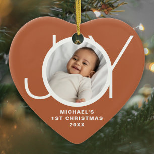 Custom Baby's First Christmas Photo Terracotta Ceramic Ornament