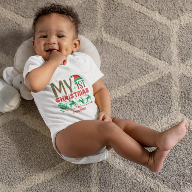 Custom Baby's First Christmas Santa On His Sledge  Baby Bodysuit (Creator Uploaded)