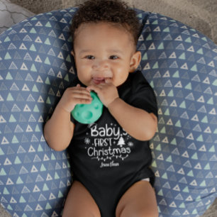 Custom Baby's First Christmas Tree Santa Hat Black Baby Bodysuit