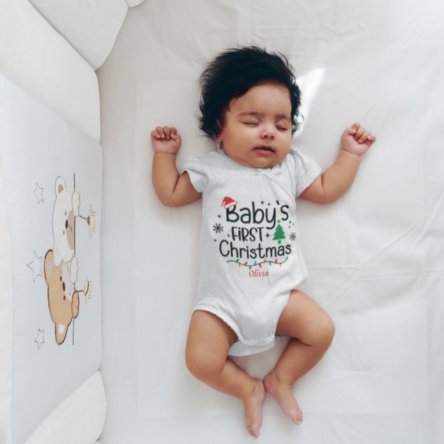 Custom Baby's First Christmas Tree Santa Hat Snow Baby Bodysuit (Creator Uploaded)
