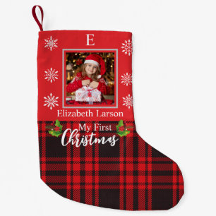 Custom Baby's Photo First Xmas Monogram photo Small Christmas Stocking
