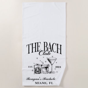 Custom Bach Club Bachelorette Retro Cocktail Black Beach Towel