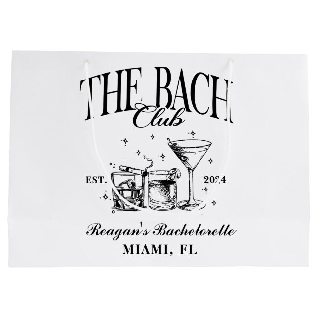 Custom Bach Club Bachelorette Retro Cocktail Black Large Gift Bag (Back)