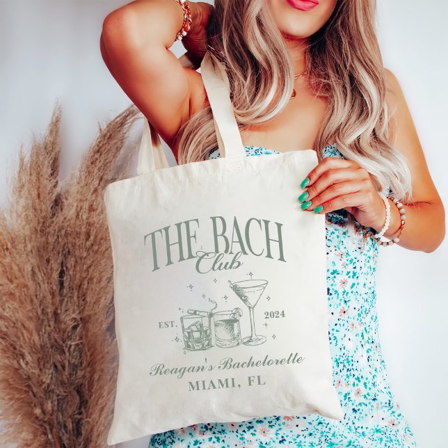 Custom Bach Club Bachelorette Retro Cocktail Black Tote Bag (Creator Uploaded)