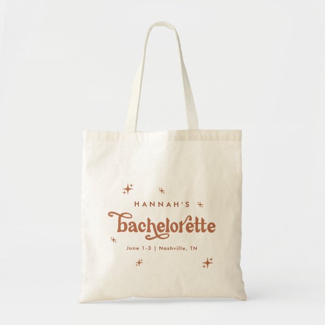 Custom Bachelorette Canvas Tote Bag Retro 70’s (Front)