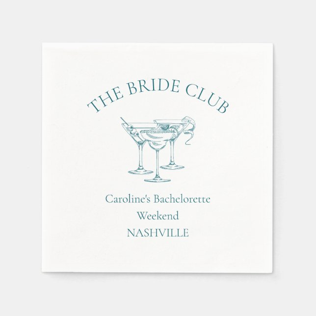 Custom Bachelorette Party Cocktail Social Club Napkin (Front)