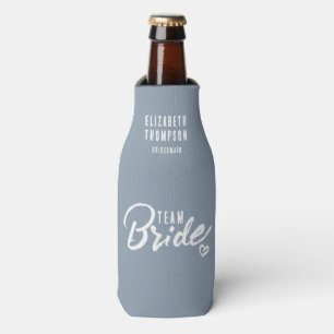 Custom Bachelorette Party Dusty Blue Beer Bottle Cooler