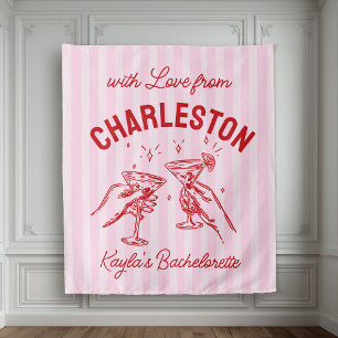 Custom Bachelorette Pastel Stripes Martini Cheers Tapestry