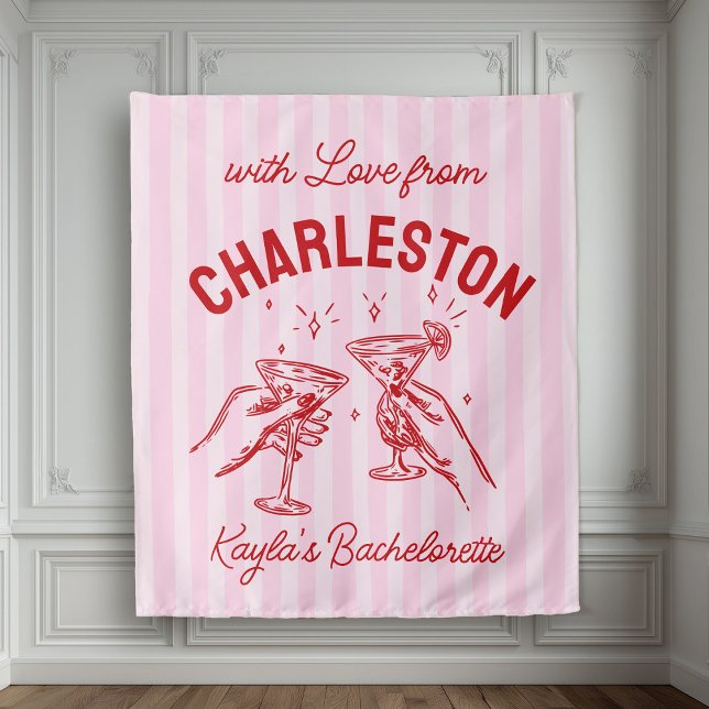 Custom Bachelorette Pastel Stripes Martini Cheers Tapestry (Creator Uploaded)