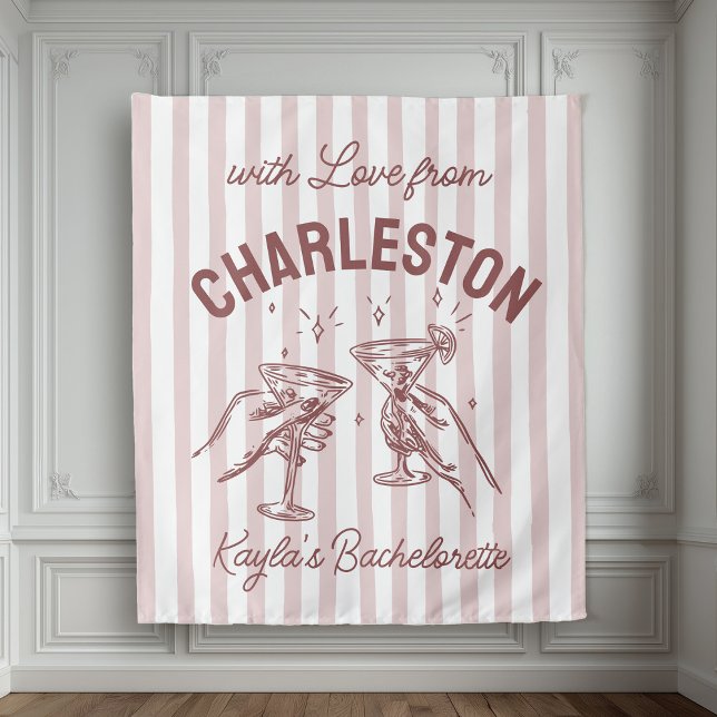 Custom Bachelorette Pastel Stripes Martini Cheers Tapestry (Creator Uploaded)