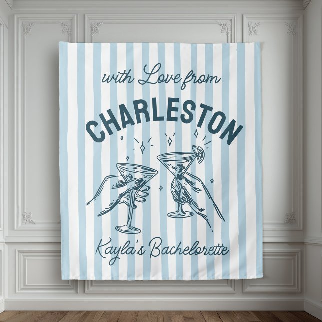Custom Bachelorette Pastel Stripes Martini Cheers Tapestry (Creator Uploaded)