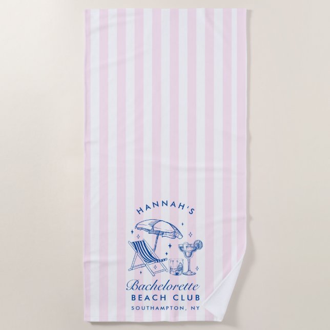 Custom Bachelorette Pink & Blue Modern Beach Towel (Front)