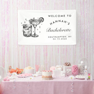 Custom Bachelorette Retro Cocktail Black Banner