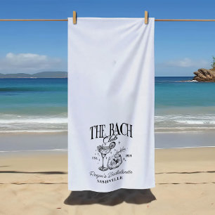 Custom Bachelorette Retro Cocktail Black Beach Towel