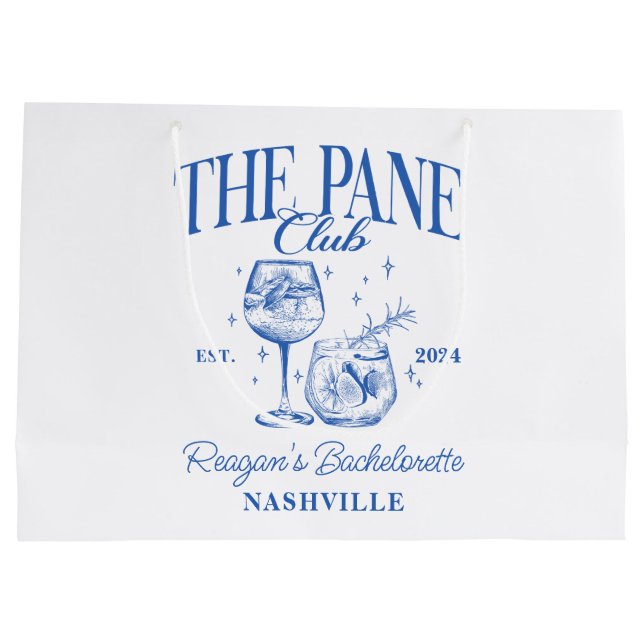 Custom Bachelorette Retro Cocktail Blue Large Gift Bag (Back)