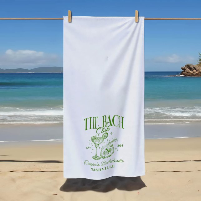 Custom Bachelorette Retro Cocktail Green Beach Towel (Creator Uploaded)