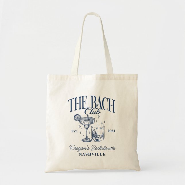 Custom Bachelorette Retro Cocktail Grey Tote Bag (Front)