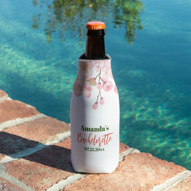 Custom Bachelorette White and Pink Cherry Blossom Bottle Cooler (In Situ Pool)