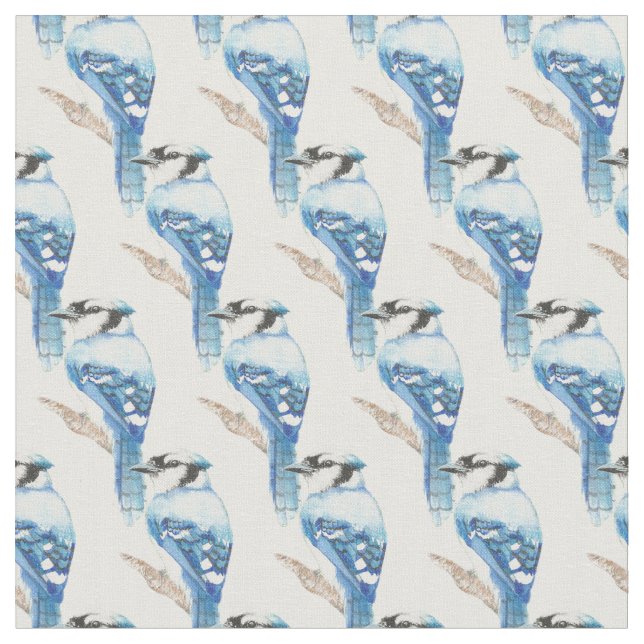 Custom back Colour Blue Jay Bird Nature Art Fabric (Close Up)