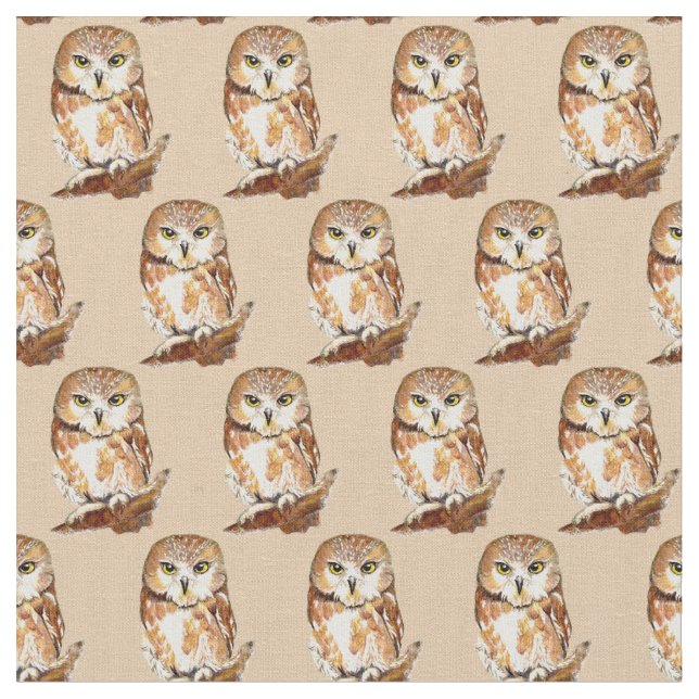Custom back Colour Cute  Saw Whet Owl Bird Fabric (Close Up)