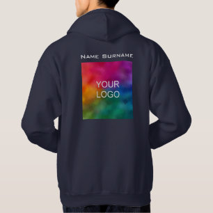 Custom Back Design Business Logo Men's Navy Blue Hoodie