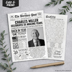 Custom Back in 1938 Newspaper Birthday Card, Trend Holiday Card