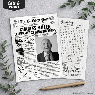 Custom Back in 1939 Newspaper Birthday Card, Trend Holiday Card