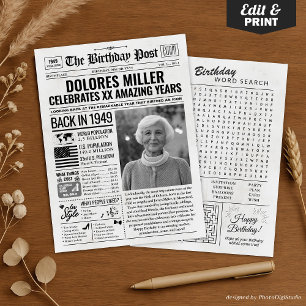 Custom Back in 1949 Newspaper Birthday Card, Trend Holiday Card