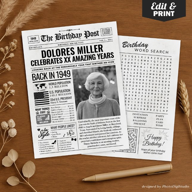 Custom Back in 1949 Newspaper Birthday Card, Trend Holiday Card (Custom Back in 1949 Newspaper Birthday Card, Trend Holiday Card)