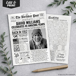 Custom Back in 1952 Newspaper Birthday Card, Trend Holiday Card