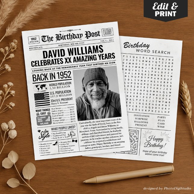 Custom Back in 1952 Newspaper Birthday Card, Trend Holiday Card (Custom Back in 1952 Newspaper Birthday Card, Trend Holiday Card)