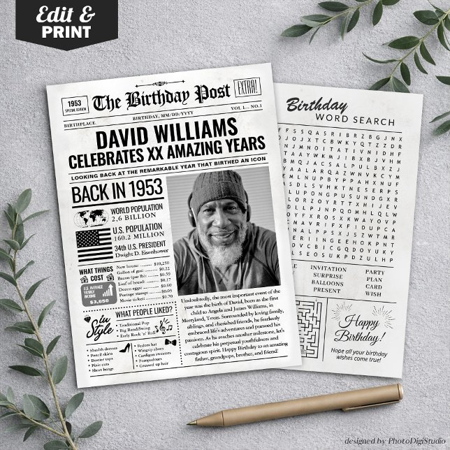 Custom Back in 1953 Newspaper Birthday Card, Trend Holiday Card (Custom Back in 1953 Newspaper Birthday Card, Trend Holiday Card)