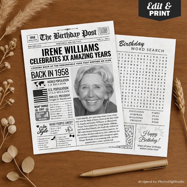 Custom Back in 1958 Newspaper Birthday Card, Trend Holiday Card (Custom Back in 1958 Newspaper Birthday Card, Trend Holiday Card)