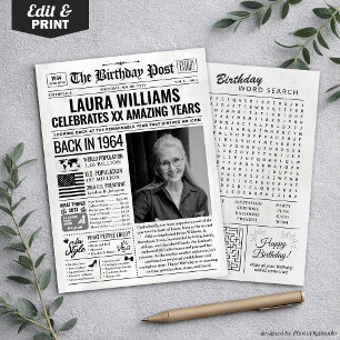 Custom Back in 1964 Newspaper Birthday Card, Trend Holiday Card