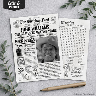 Custom Back in 1965 Newspaper Birthday Card, Trend Holiday Card