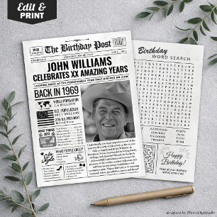 Custom Back in 1969 Newspaper Birthday Card, Trend Holiday Card