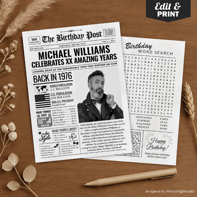 Custom Back in 1976 Newspaper Birthday Card, Trend Holiday Card (Custom Back in 1976 Newspaper Birthday Card, Trend Holiday Card)