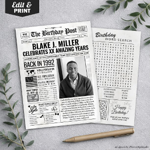 Custom Back in 1992 Newspaper Birthday Card, Trend Holiday Card