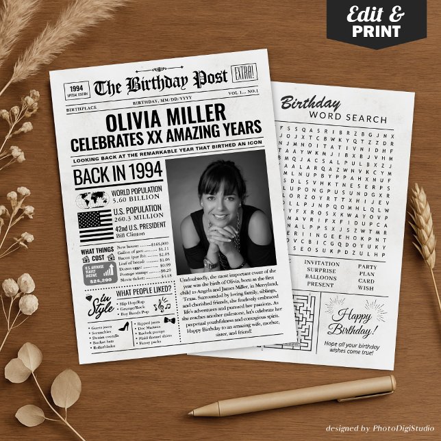 Custom Back in 1994 Newspaper Birthday Card, Trend Holiday Card (Custom Back in 1994 Newspaper Birthday Card, Trend Holiday Card)