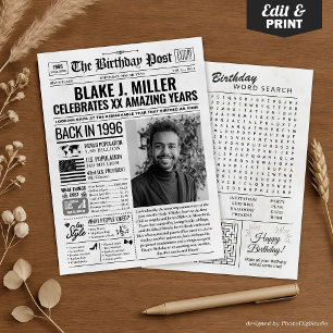 Custom Back in 1996 Newspaper Birthday Card, Trend Holiday Card