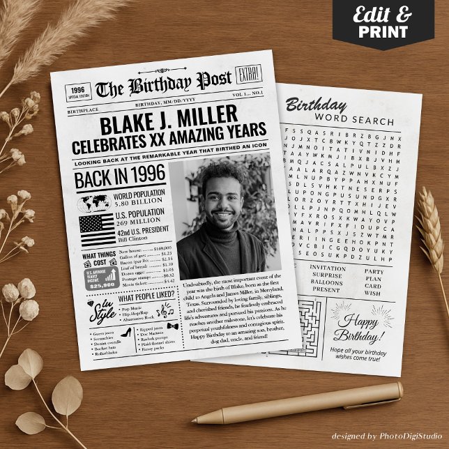 Custom Back in 1996 Newspaper Birthday Card, Trend Holiday Card (Custom Back in 1996 Newspaper Birthday Card, Trend Holiday Card)