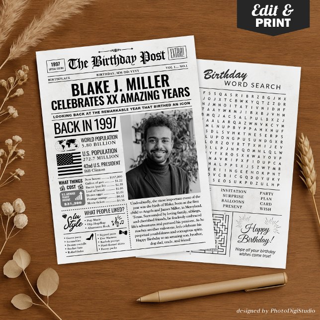 Custom Back in 1997 Newspaper Birthday Card, Trend Holiday Card (Custom Back in 1997 Newspaper Birthday Card, Trend Holiday Card)