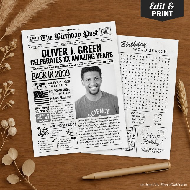 Custom Back in 2009 Newspaper Birthday Card, Trend Holiday Card (Custom Back in 2009 Newspaper Birthday Card, Trend Holiday Card)