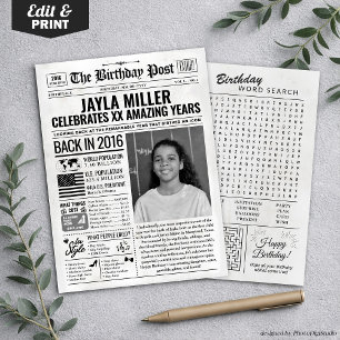 Custom Back in 2016 Newspaper Birthday Card, Trend Holiday Card