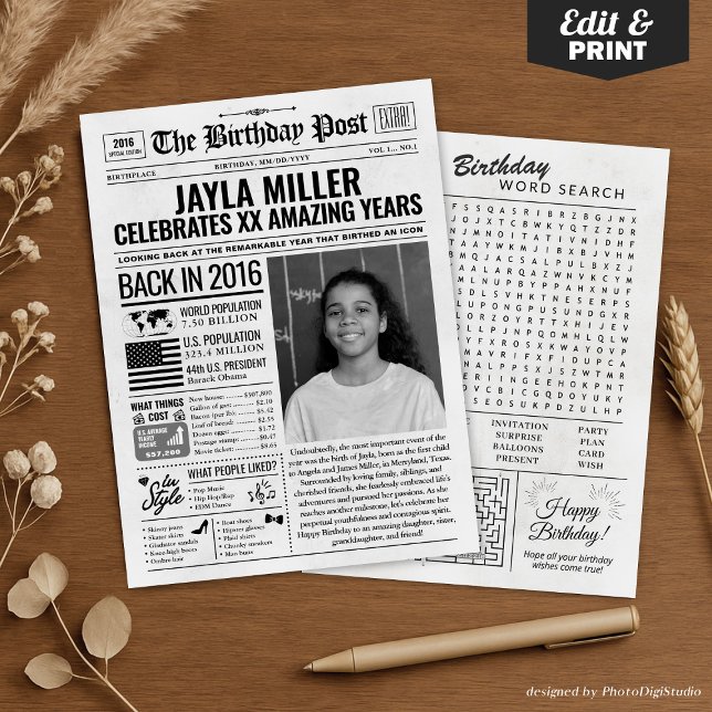 Custom Back in 2016 Newspaper Birthday Card, Trend Holiday Card (Custom Back in 2016 Newspaper Birthday Card, Trend Holiday Card)