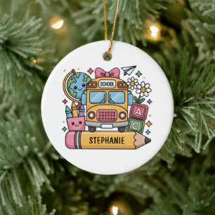 Custom Back-to-School Bus - Personalise Ceramic Ornament