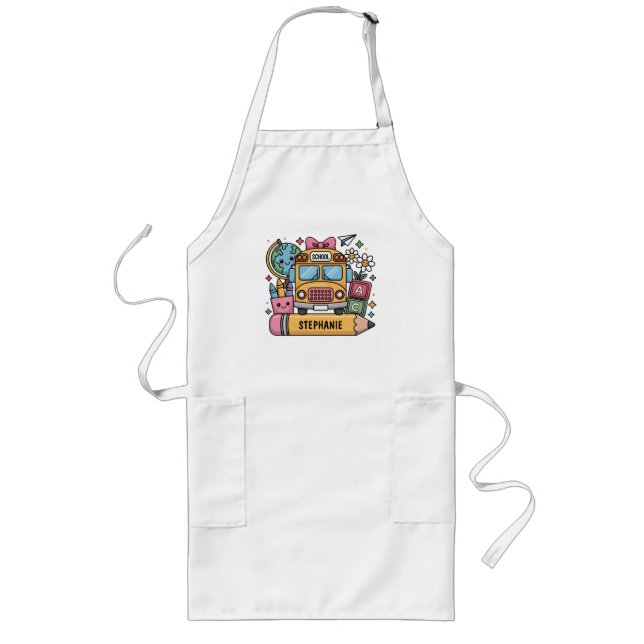 Custom Back-to-School Bus - Personalise Long Apron (Front)