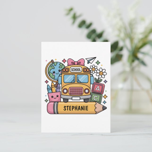 Custom Back-to-School Bus - Personalise Postcard (Standing Front)