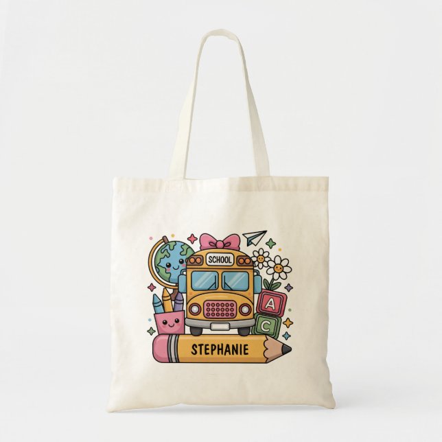 Custom Back-to-School Bus - Personalise Tote Bag (Front)
